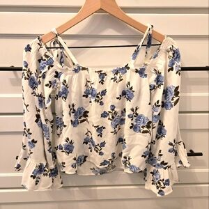 Floral Off-Shoulder Top - Blue and White